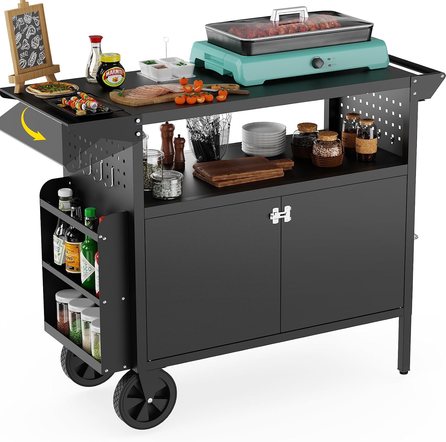 Outdoor Camping Kitchen - عربة شواء خارجية مع طاولة تخزين