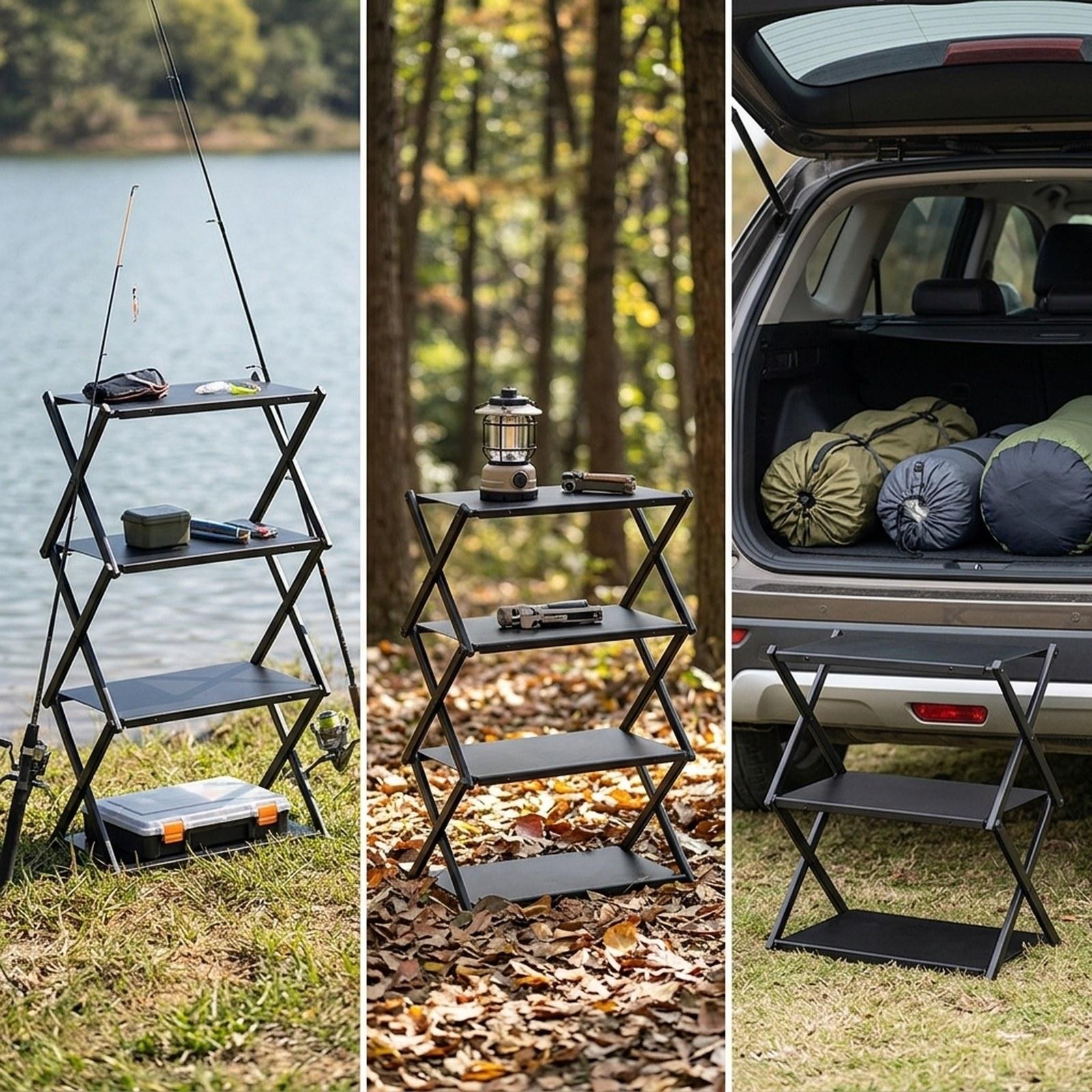Outdoor Camping Table With Storage - طاولة قابلة للطي محمولة مع رف