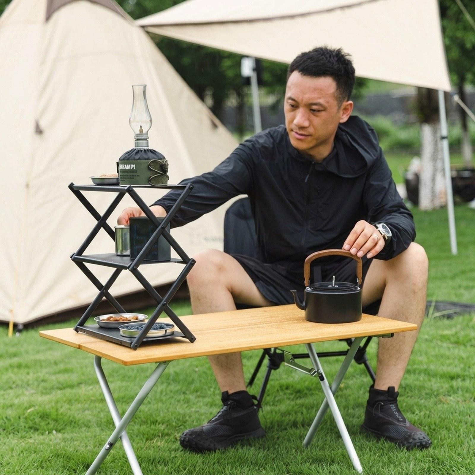 طاولة قابلة للطي محمولة مع رف  - مراجعة Outdoor Camping Table With Storage وسعره